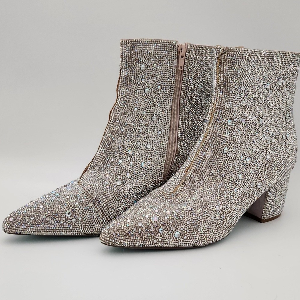 Betsey Johnson Kyla Ankle Booties Women 10 Blue Rhinestone Western Glam SB-KYLA - Picture 2 of 7